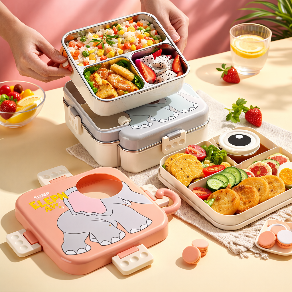 Skoolster Elephant Lunch Box – Leakproof Stainless Steel Bento Tiffin Box for Kids