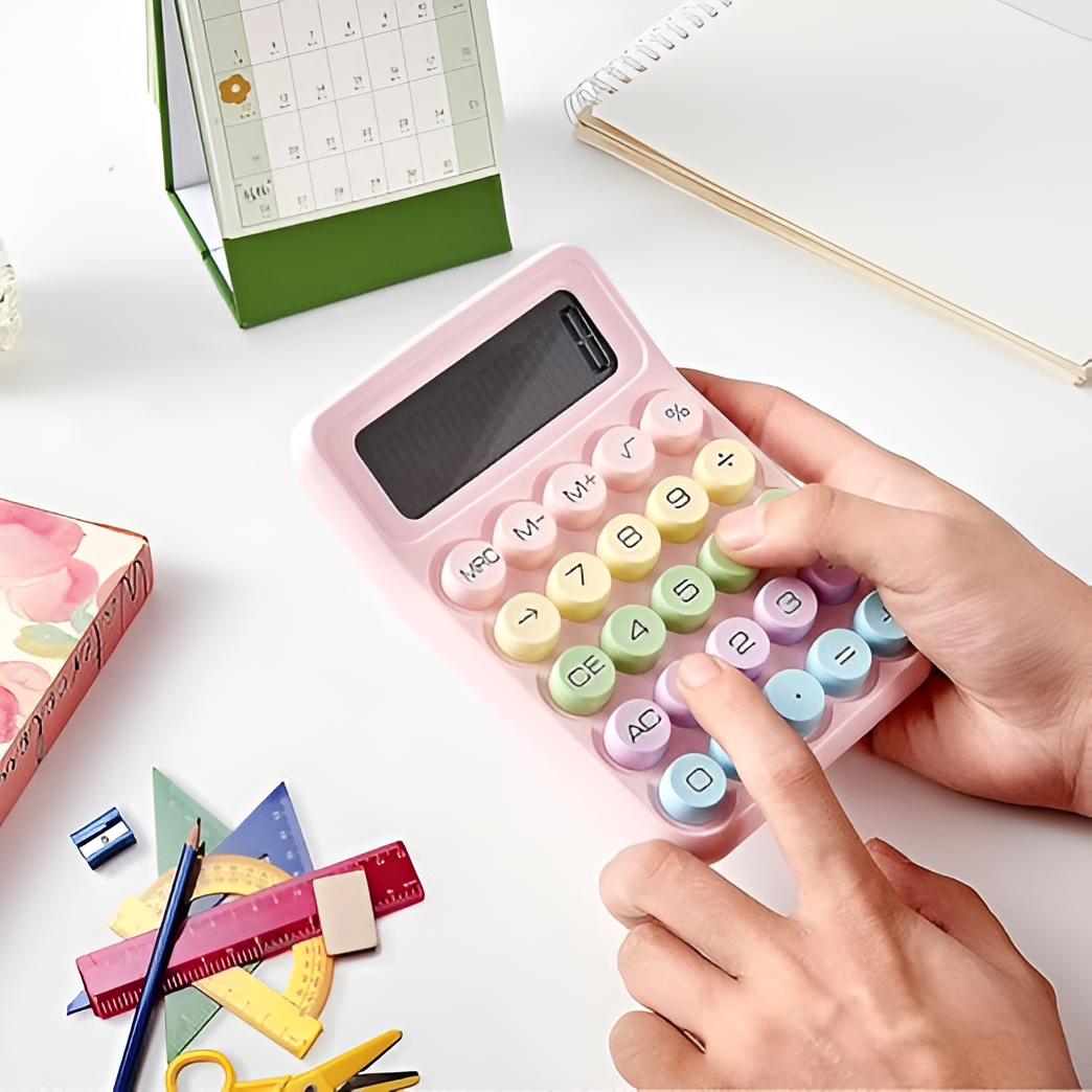 Cute Pastel Calculator – Big Button, 12 Digit Display, Dual Power, Aesthetic