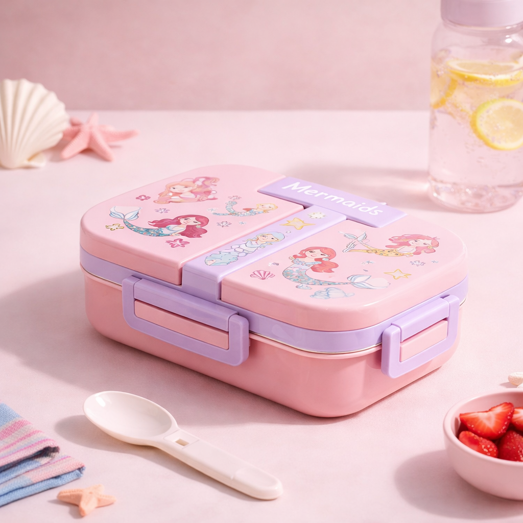 Kids Cartoon Stainless Steel Lunch Box | Leakproof Bento Tiffin Box with Compartments for School