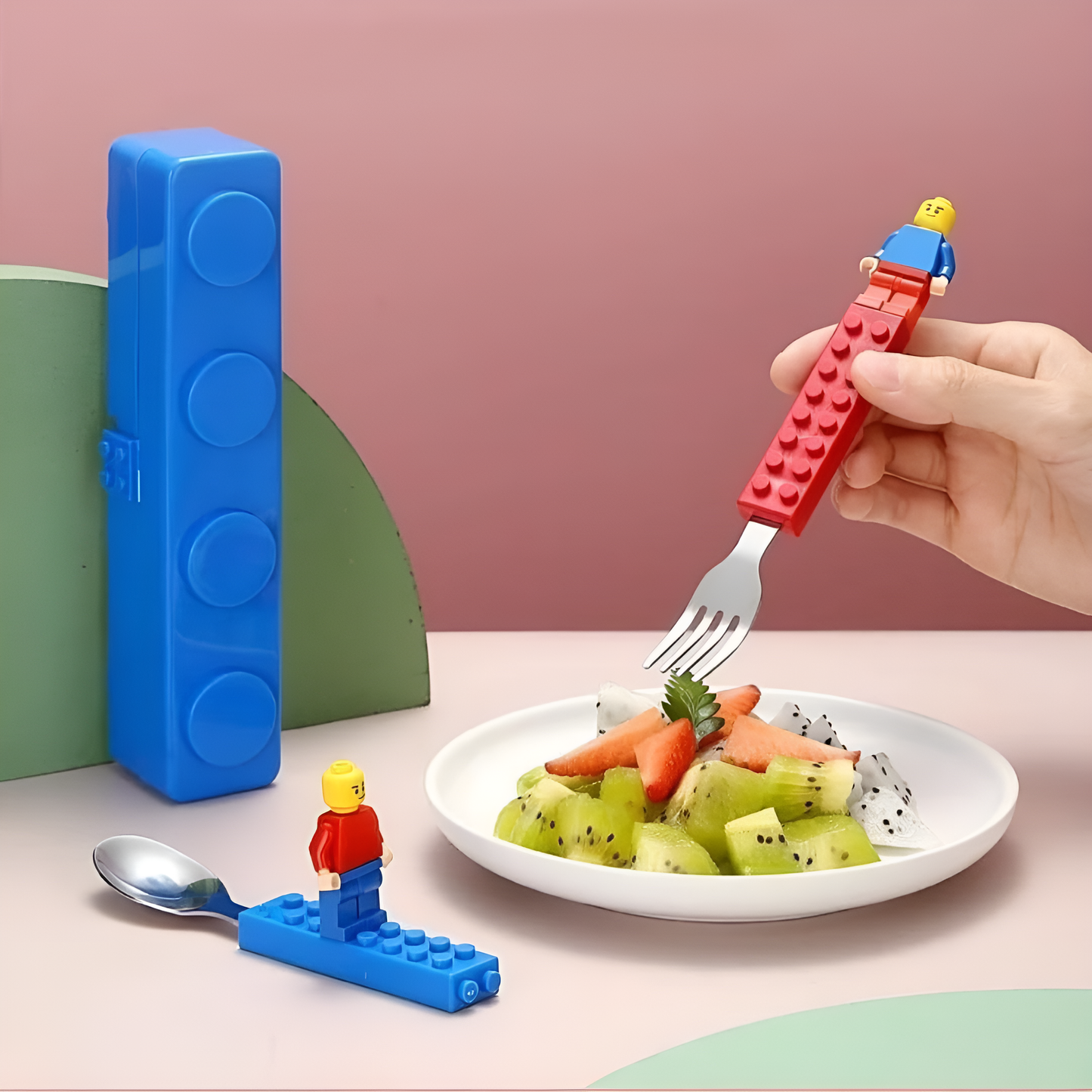 Spoon & Fork Set for Kids – LEGO-Style Utensils with Travel Case – BPA-Free, Dishwasher Safe