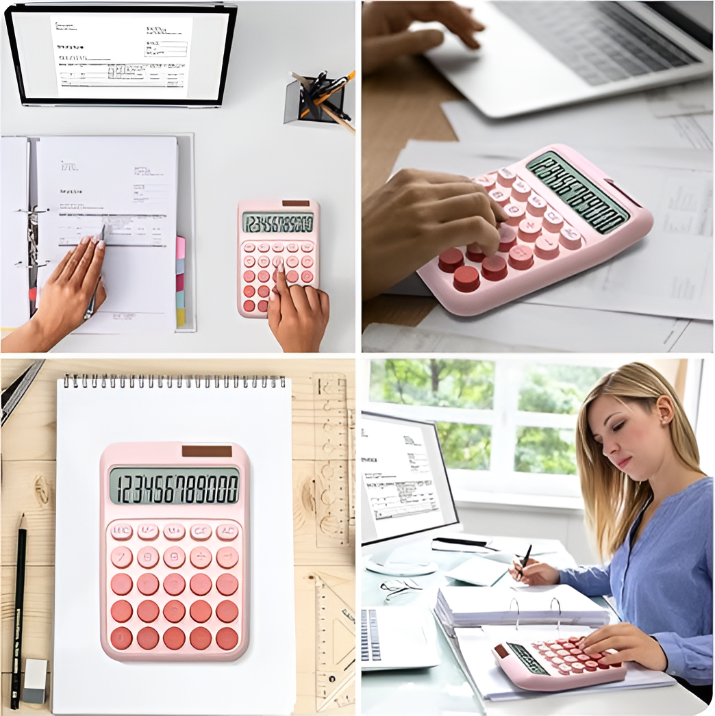 Cute Pastel Calculator – Big Button, 12 Digit Display, Dual Power, Aesthetic