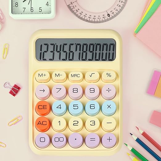 Cute Pastel Calculator – Big Button, 12 Digit Display, Dual Power, Aesthetic