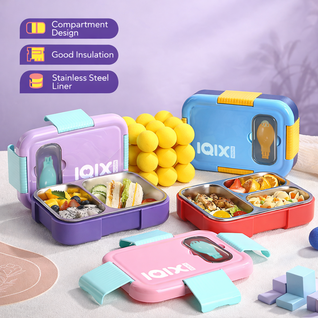 Leakproof Stainless Steel Bento Lunch Box with Built-in Cutlery | Insulated 3-Compartment Meal Box for Kids & Adults