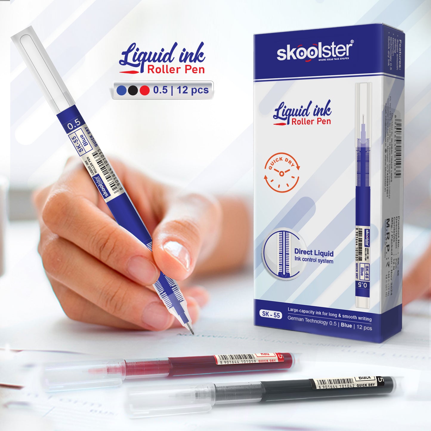 Liquid Ink Roller Pen 0.5mm, Pack of 24, Smooth Quick-Dry Writing Pens for Office, School, Professionals & Exams