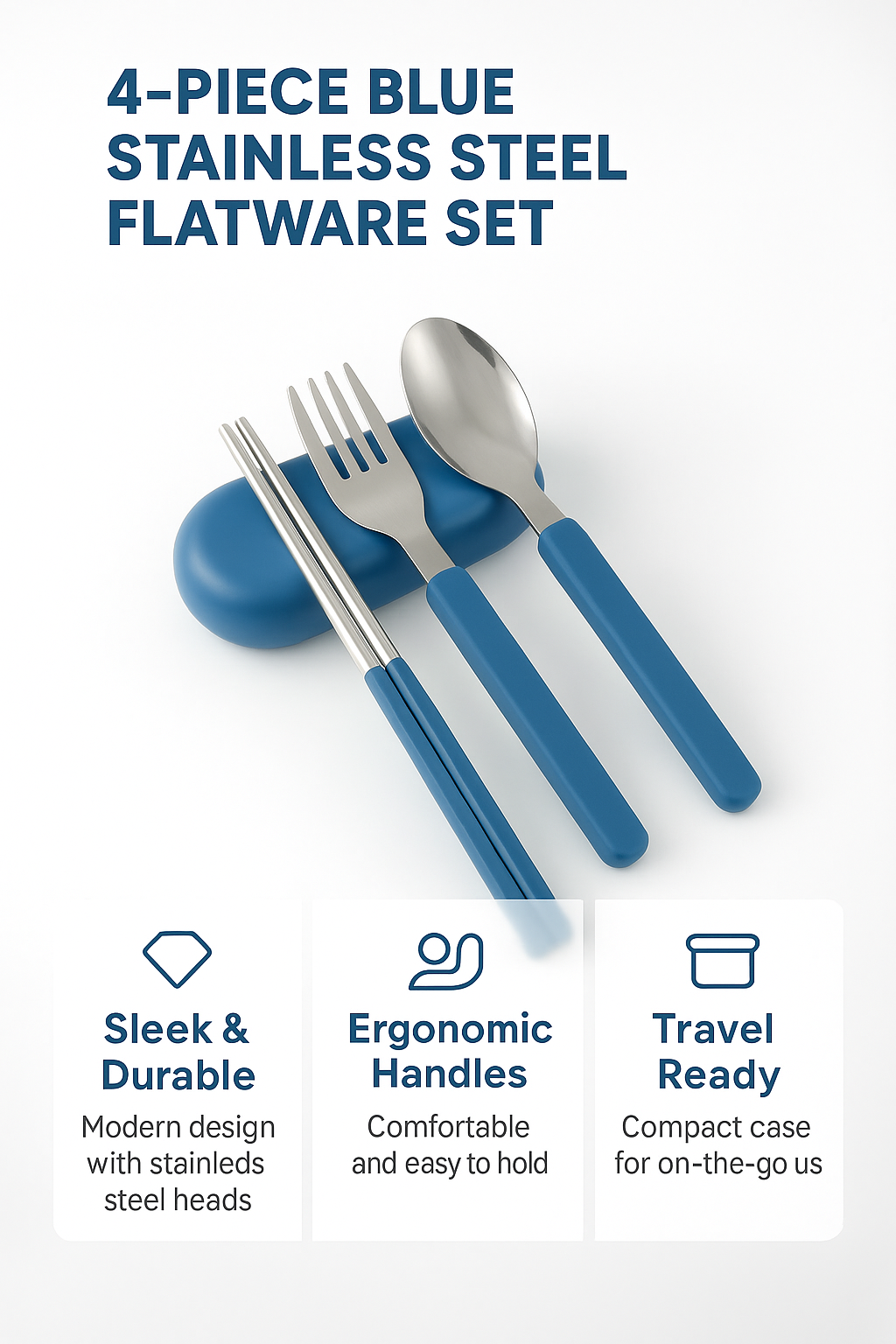 Portable Travel Cutlery Set with Case – 4-Piece