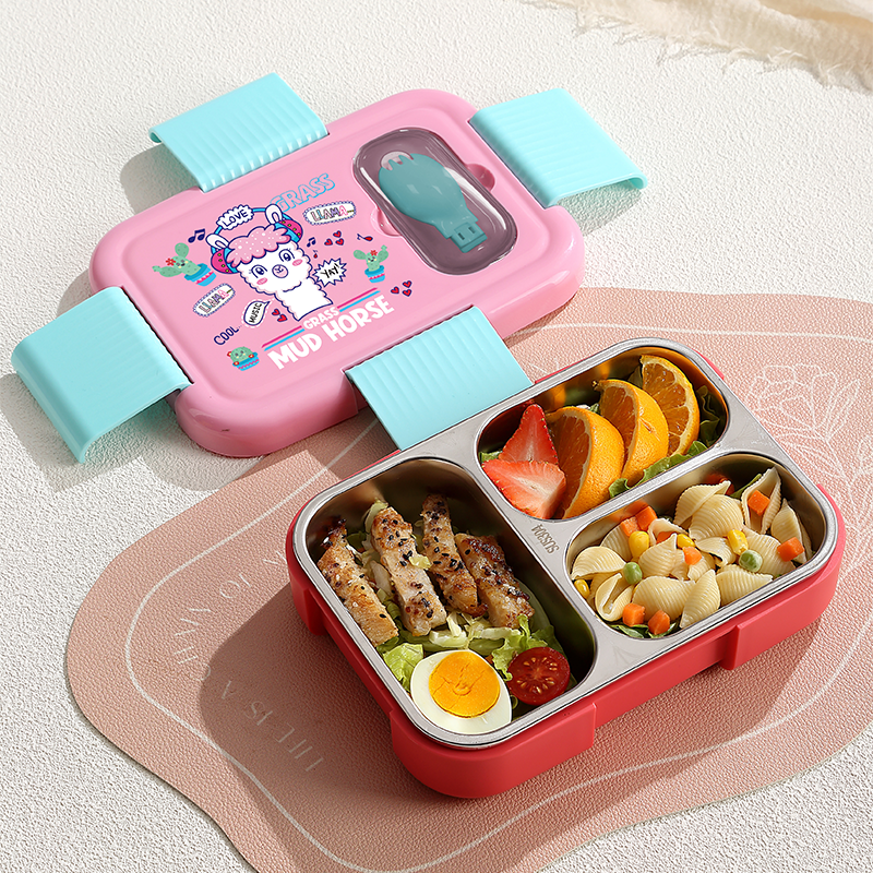 Leakproof Stainless Steel Bento Lunch Box with Built-in Cutlery | Insulated 3-Compartment Meal Box for Kids & Adults
