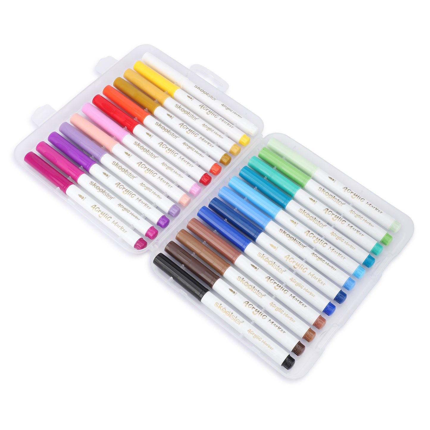 Premium Acrylic Markers Set of 24 – Rich Color Variety, Quick-Dry, Water-Based Ink, Soft Tip