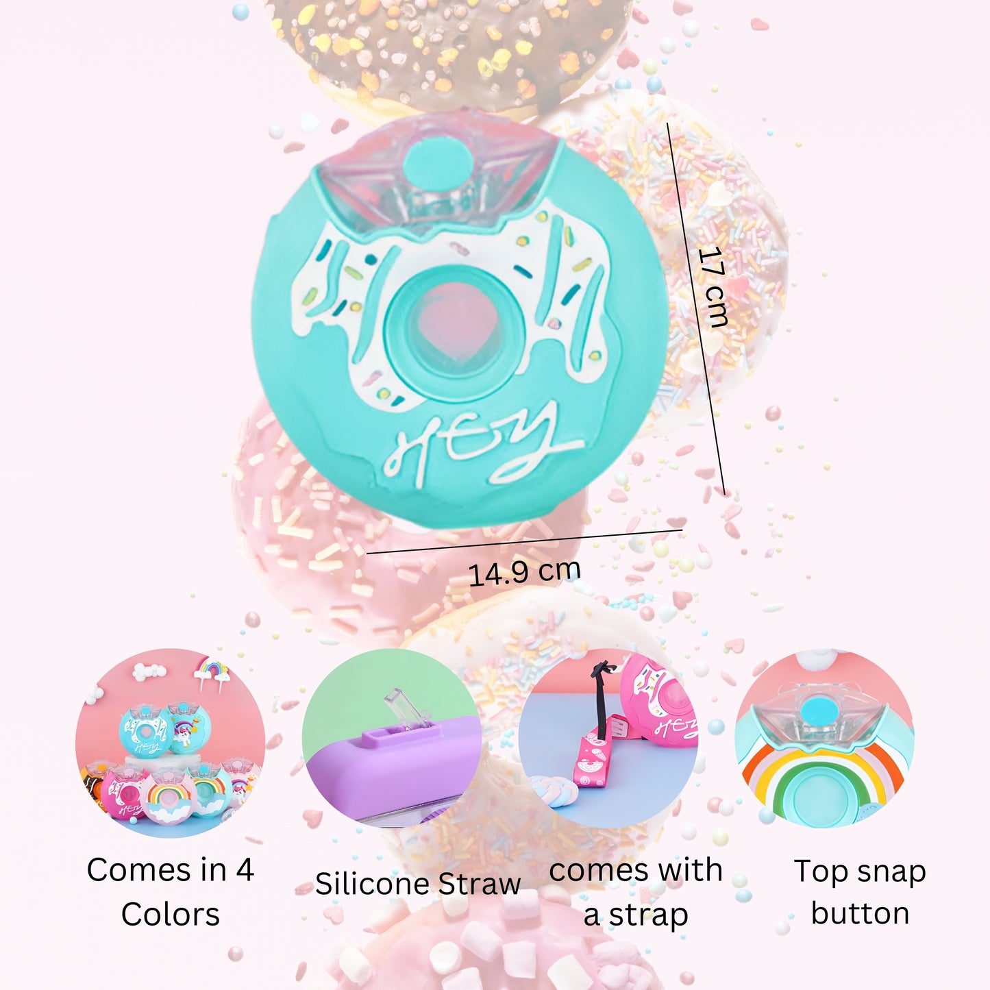 Donut Water Bottle, 400 ML, Leak-Proof, Portable & BPA-Free
