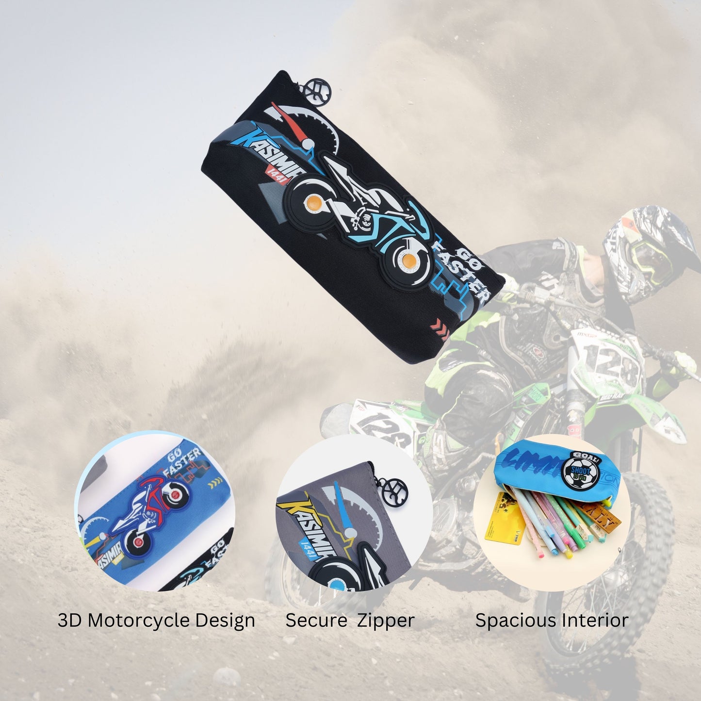 Motorcycle Design Pencil Case/pouch, with Zipper Closure