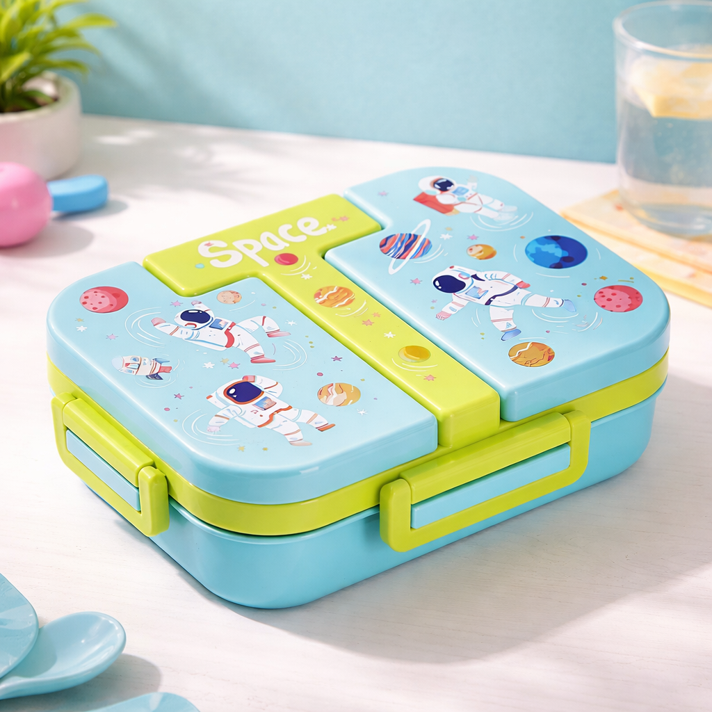 Kids Cartoon Stainless Steel Lunch Box | Leakproof Bento Tiffin Box with Compartments for School