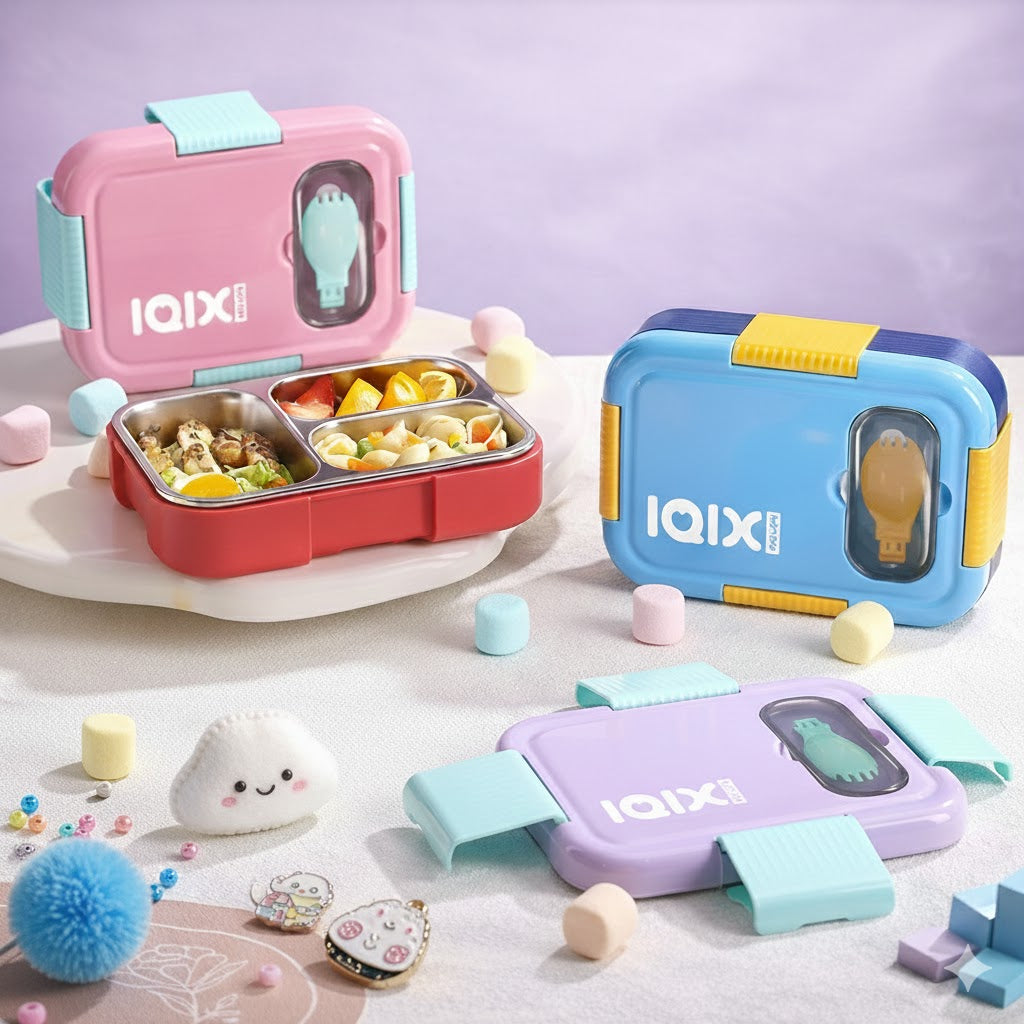 Leakproof Stainless Steel Bento Lunch Box with Built-in Cutlery | Insulated 3-Compartment Meal Box for Kids & Adults