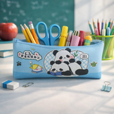Cute Panda Pencil Case for Kids – Large Capacity PU Leather Stationery Pouch with Zipper, Cartoon Panda Pen Organizer for School, College & Office