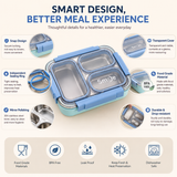 710ML Leakproof Stainless Steel Bento Lunch Box with Spoon & Chopsticks | 3-Compartment Meal Prep Box