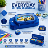 Racing Car Pencil Pouch for Kids | Double Zipper Pen Case | Sports Car Stationery Organizer Bag