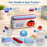 Cute Multi-Compartment Pencil Pouch for Kids | Double Zipper Pen Case | Cartoon Stationery Organizer