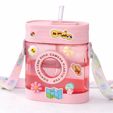 Cute Camera Shape Kids Water Bottle 450ml with Straw & Strap | Leakproof Sipper Bottle for School