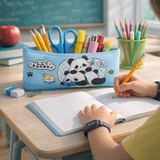 Cute Panda Pencil Case for Kids – Large Capacity PU Leather Stationery Pouch with Zipper, Cartoon Panda Pen Organizer for School, College & Office