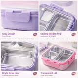 Leakproof Stainless Steel Bento Lunch Box with Transparent Lid | 3 Compartment Food Storage Box for Kids & Adults