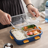 Skoolster Stainless Steel 3-Compartment Bento Lunch Box with Transparent Lid