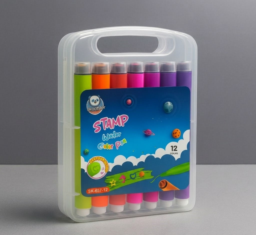 12 Colors Stamp Marker Pen Set for Kids | Fun Shape Stamp Pens | Water Color Drawing & Craft Set