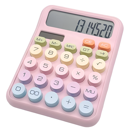 Cute Pastel Calculator  – Big Button, 12 Digit Display, Dual Power, Aesthetic