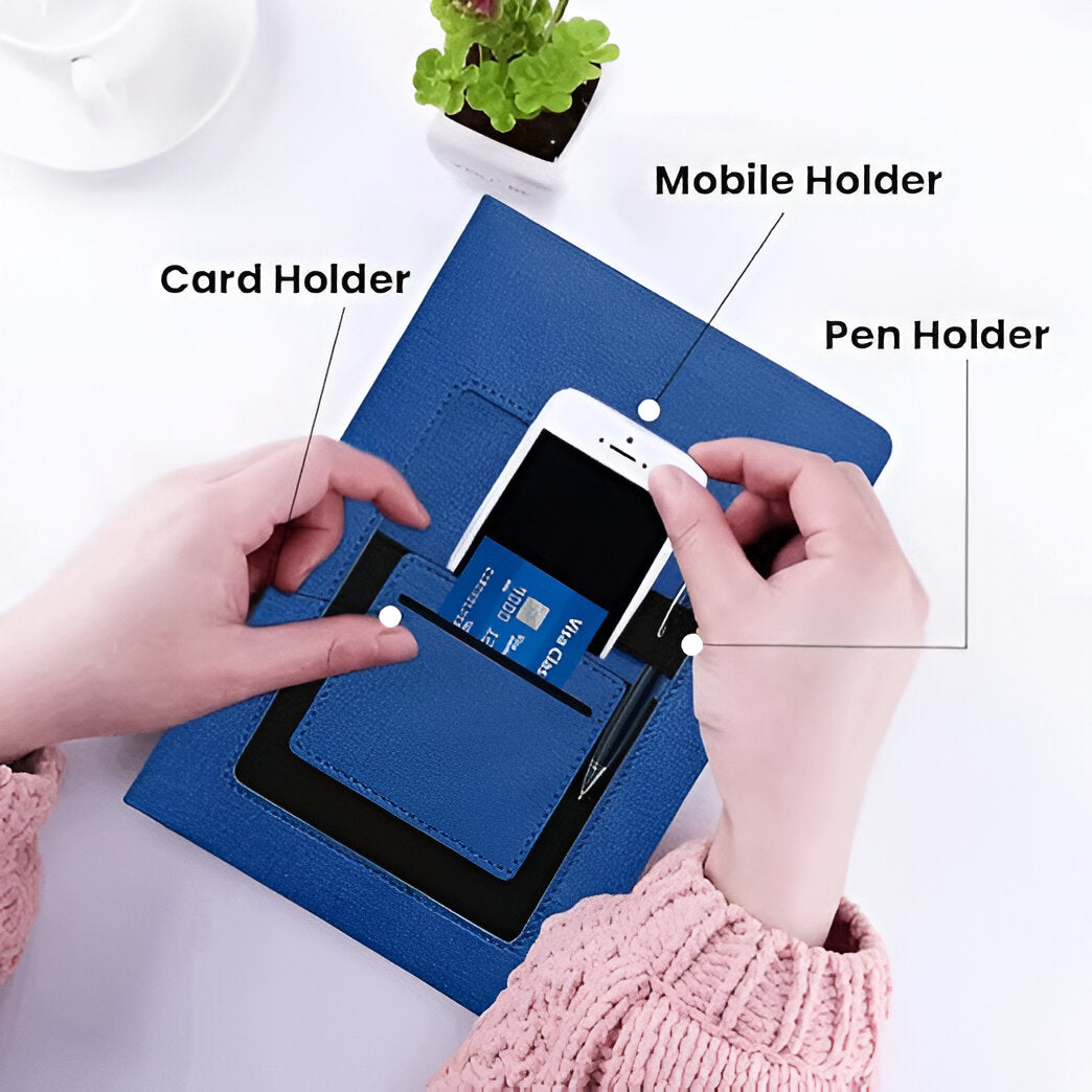 Premium Multi-Functional Leather A5 Notebook Organizer with Mobile, Card & Pen Holder