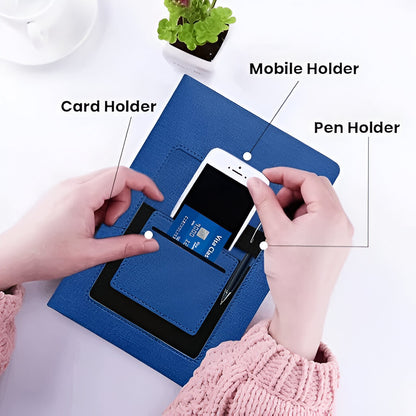 Premium Multi-Functional Leather A5 Notebook Organizer with Mobile, Card & Pen Holder