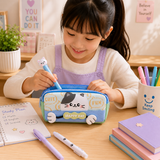 Cute Cat Pencil Case for Kids – Large Capacity Stationery Organizer with 3D Cat Design, Zipper School Pencil Pouch for Girls and Boys