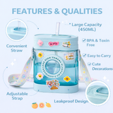 Cute Camera Shape Kids Water Bottle 450ml with Straw & Strap | Leakproof Sipper Bottle for School