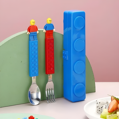 Spoon & Fork Set for Kids – LEGO-Style Utensils with Travel Case – BPA-Free, Dishwasher Safe