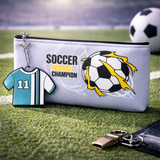Football Soccer Pencil Case for Kids – Large Capacity Zipper Stationery Pouch with Jersey Keychain, School Pen Organizer for Boys