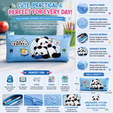 Cute Panda Pencil Case for Kids – Large Capacity PU Leather Stationery Pouch with Zipper, Cartoon Panda Pen Organizer for School, College & Office