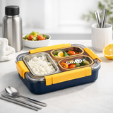 710ML Leakproof Stainless Steel Bento Lunch Box with Spoon & Chopsticks | 3-Compartment Meal Prep Box