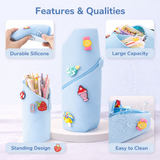 Cute Silicone Pencil Pouch for Kids | Large Capacity Standing Pen Case | Waterproof Stationery Organizer