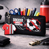 Football Soccer Pencil Case for Kids – Large Capacity Zipper Stationery Pouch with Jersey Keychain, School Pen Organizer for Boys