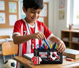 Football Soccer Pencil Case for Kids – Large Capacity Zipper Stationery Pouch with Jersey Keychain, School Pen Organizer for Boys