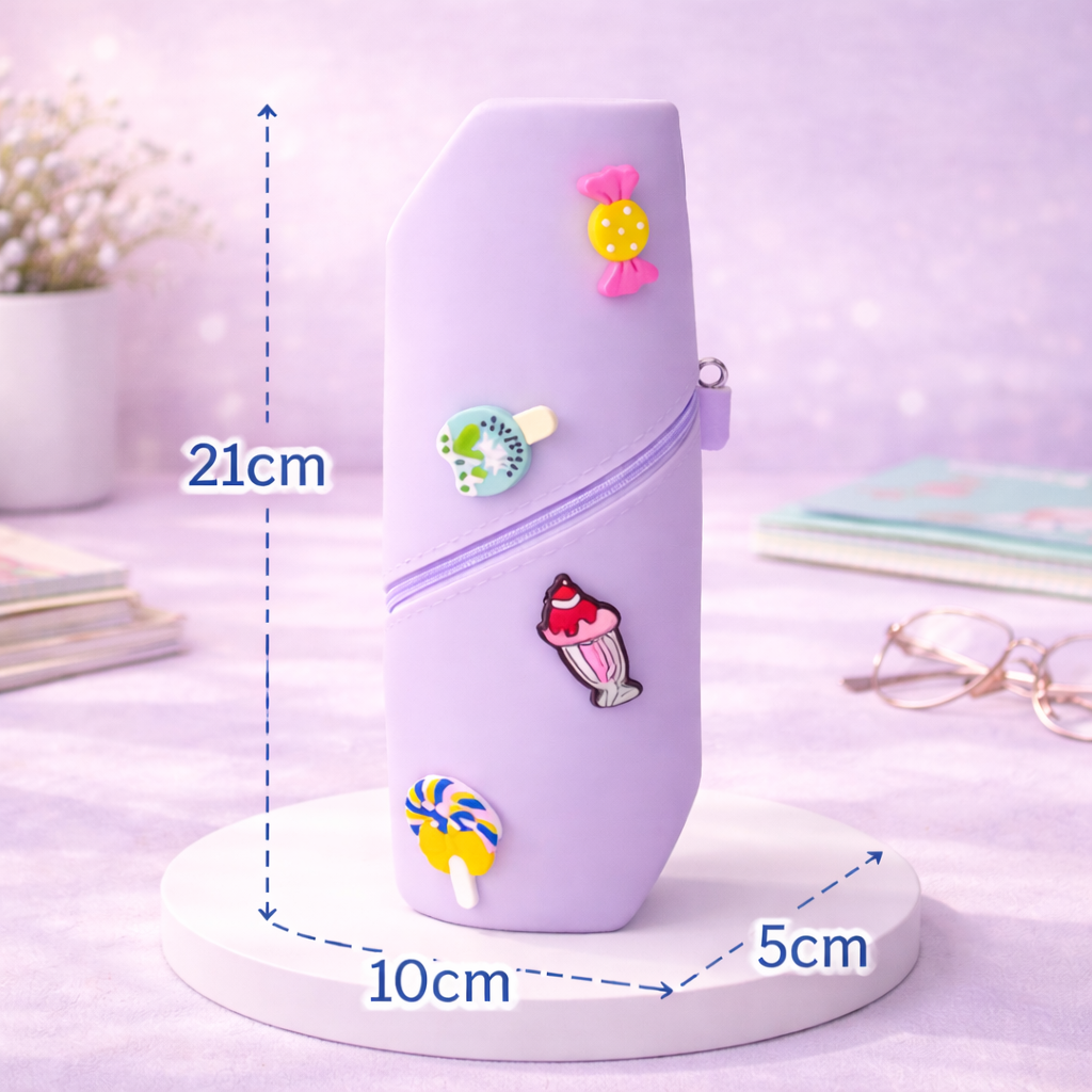 Cute Silicone Pencil Pouch for Kids | Large Capacity Standing Pen Case | Waterproof Stationery Organizer