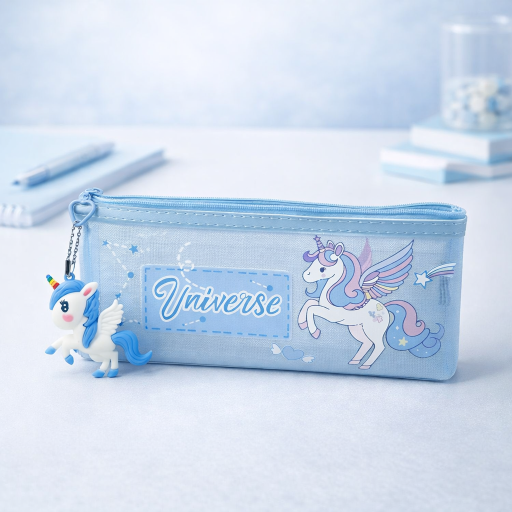 Unicorn Pencil Case for Girls – Large Capacity Zipper Stationery Pouch with Unicorn Keychain, Cute School Pen Organizer