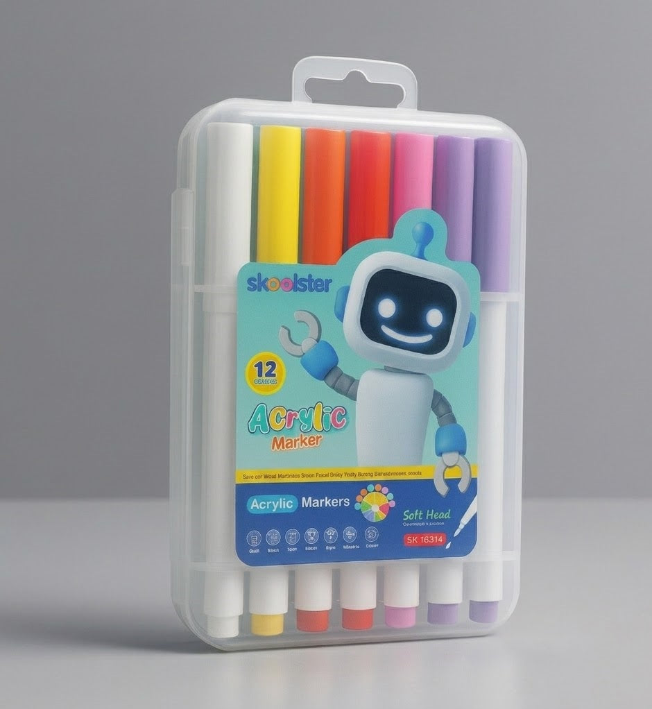Premium Acrylic Markers Set of 12 – Rich Color Variety, Quick-Dry, Water-Based Ink, Soft Tip