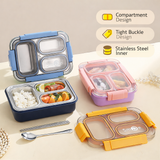 710ML Leakproof Stainless Steel Bento Lunch Box with Spoon & Chopsticks | 3-Compartment Meal Prep Box