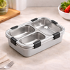 Skoolster Stainless Steel 3-Compartment Bento Lunch Box with Transparent Lid