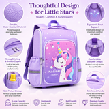 Unicorn Kids School Backpack | Water-Resistant Lightweight Bag with Ergonomic Back Support | Cute Girls School Bag