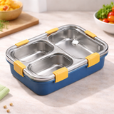 Skoolster Stainless Steel 3-Compartment Bento Lunch Box with Transparent Lid