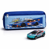 Racing Car Kids Pencil Pouch with Pull-Back Toy Car | Zipper Pen Case | School Stationery Organizer with Free Toy