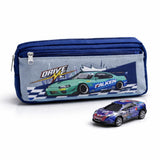 Racing Car Kids Pencil Pouch with Pull-Back Toy Car | Zipper Pen Case | School Stationery Organizer with Free Toy