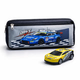 Racing Car Kids Pencil Pouch with Pull-Back Toy Car | Zipper Pen Case | School Stationery Organizer with Free Toy