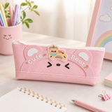 Cute Bear Pencil Case for Kids – Large Capacity PU Leather Stationery Pouch with Smooth Zipper, Waterproof School Pen Organizer for Girls and Boys