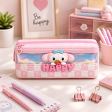 Cute Aesthetic Pencil Pouch for Girls | Holographic Zipper Pen Case | Kawaii Stationery Organizer Bag