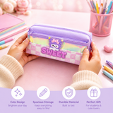 Cute Aesthetic Pencil Pouch for Girls | Holographic Zipper Pen Case | Kawaii Stationery Organizer Bag