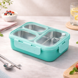 Leakproof Stainless Steel Bento Lunch Box with Transparent Lid | 3 Compartment Food Storage Box for Kids & Adults